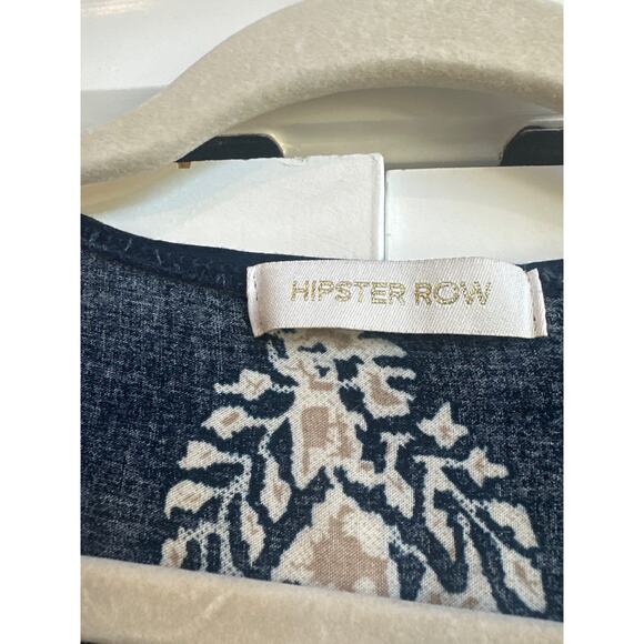 Hipster Row Navy Blue with Beige Boho Paisley Open Front Kimono - Picture 2 of 8